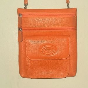 Tod's Orange Double Zipper Crossbody Purse